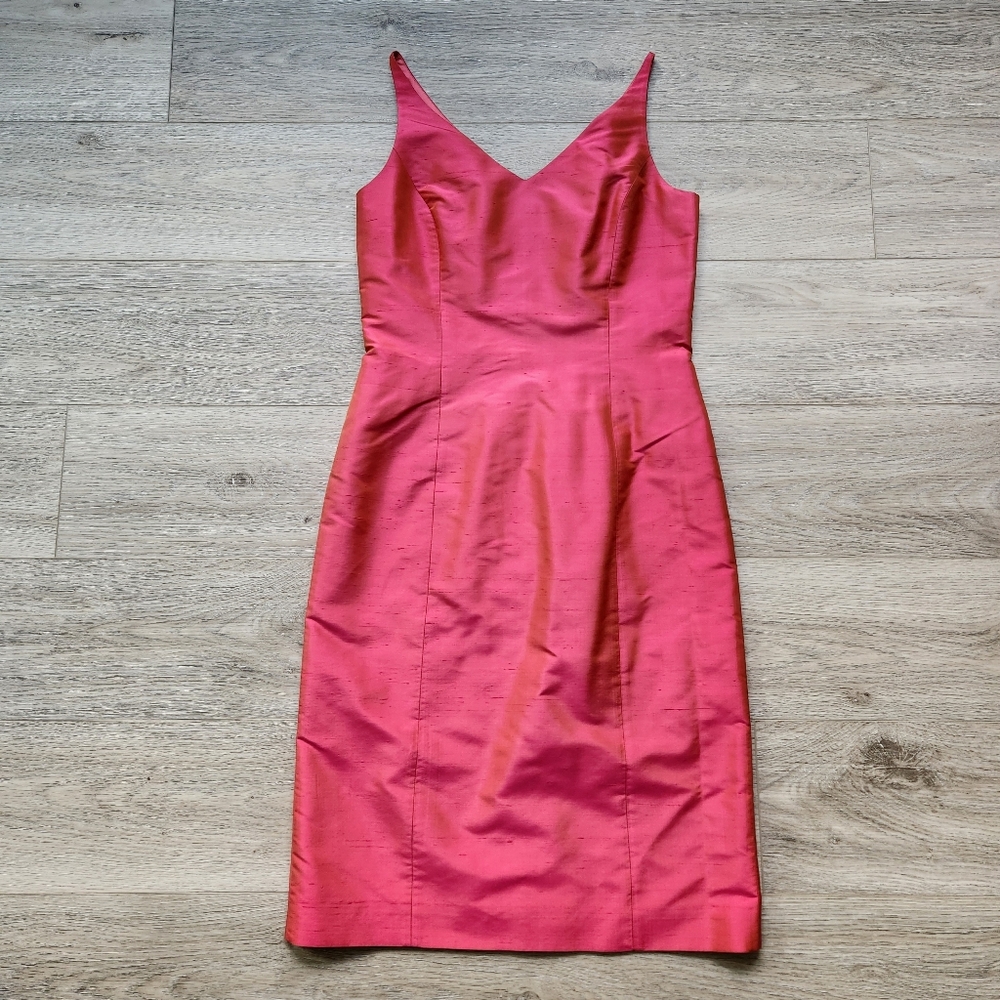 Ann Taylor Pink Shantung Silk Sheath Dress Womens 8 Sleeveless Wedding